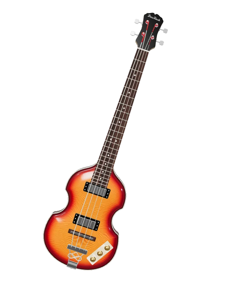 An electric bass with "BassRack" on the headstock.